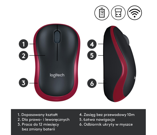 LOGITECH M185 RED 910-002240 - 69077 - zdjęcie 7